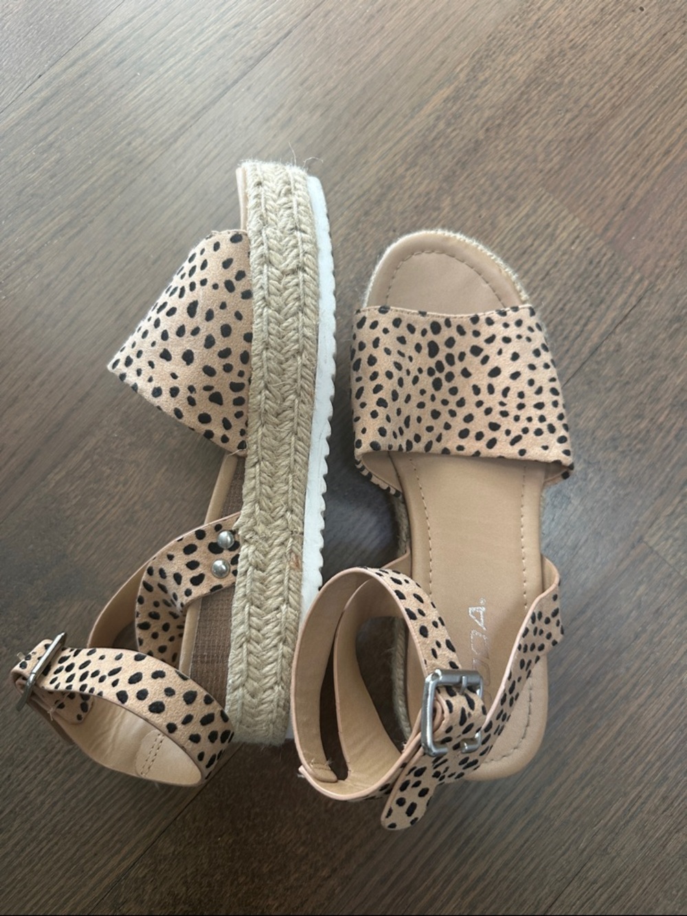 Soda Leopard Print Espadrille Platform Sandals in Beige and Black